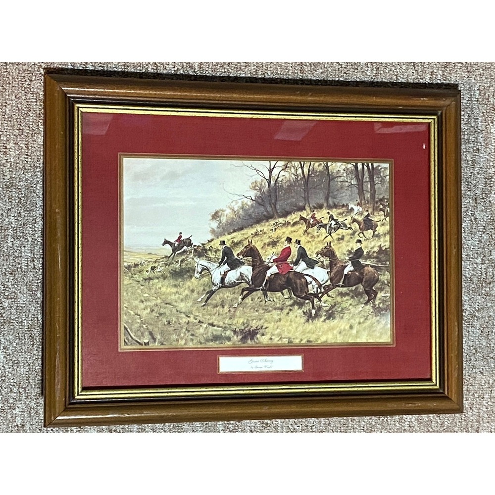 George Wright Gone Away Equestrian Fox Hunt Framed Print 18.5x14.5 Wood Frame